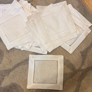White Linen Cocktail Napkins - Hemstitched Squares